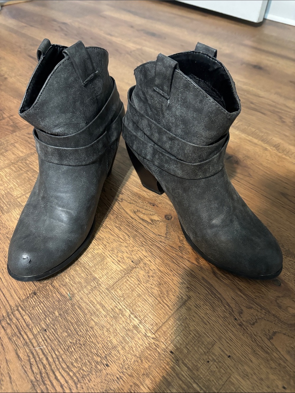 Faded Glory Gray Suede Ankle Booties with Stacked Heel